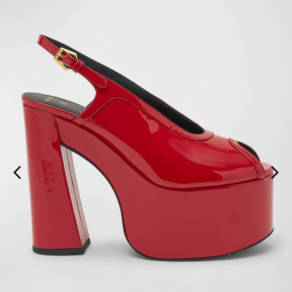 Balmain Patent Peep-Toe Slingback Platform Pumps